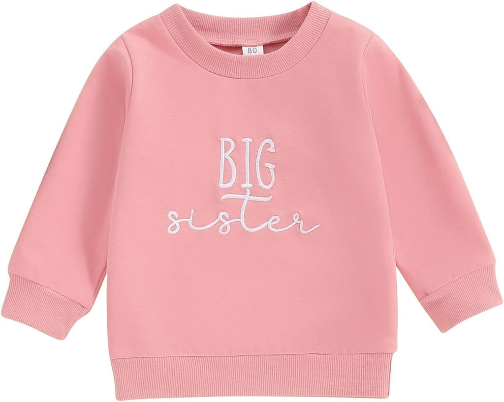DOSYZTO Toddler Baby Girl Crewneck Sweatshirt Tops Big Sister Little Sister Pullover Sweater Shirt Kids Girls Clothing (Big Sister Pink Sweatshirt3-4T)