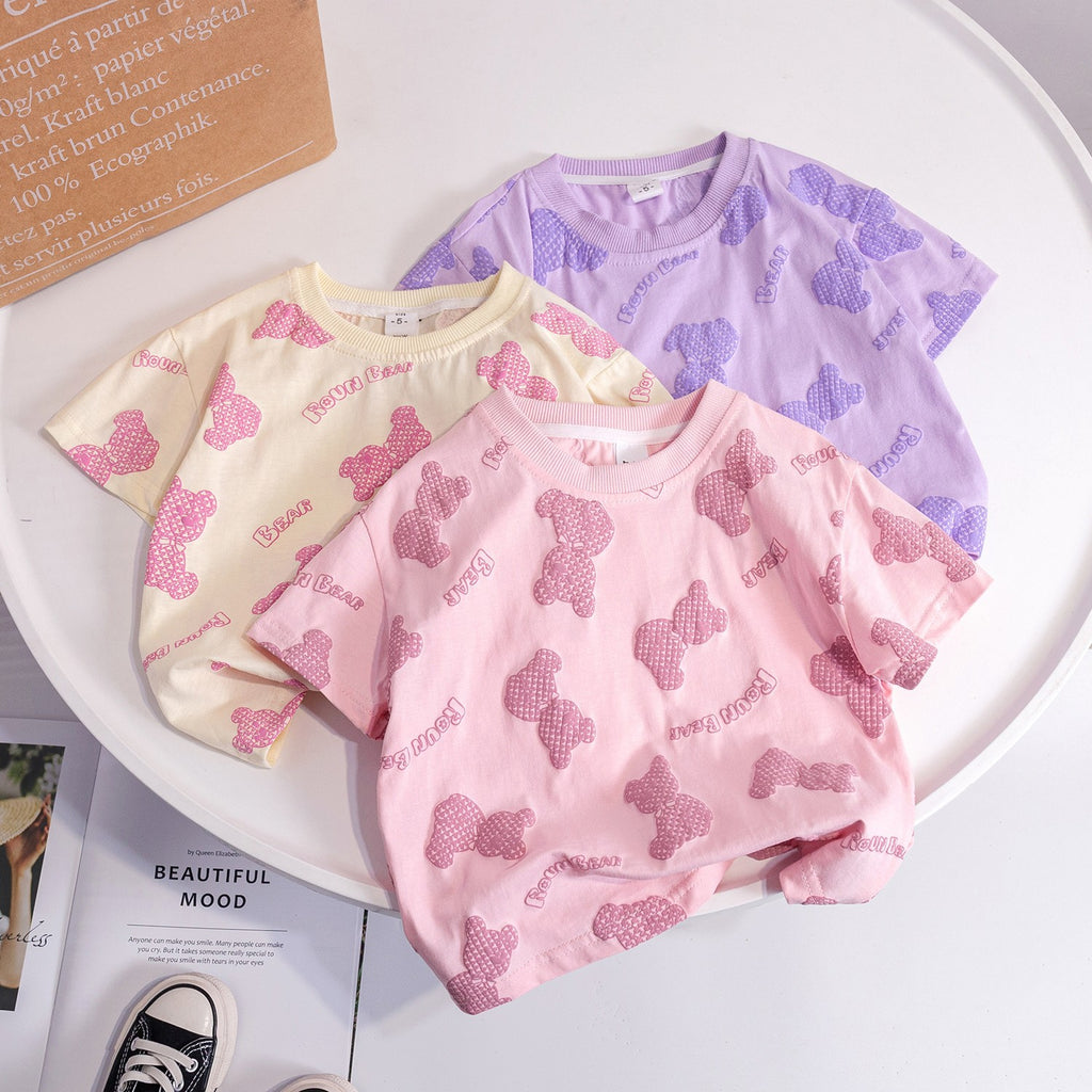 Baby Girls Cotton Cartoon Bear Summer T-Shirt (1-6Y)