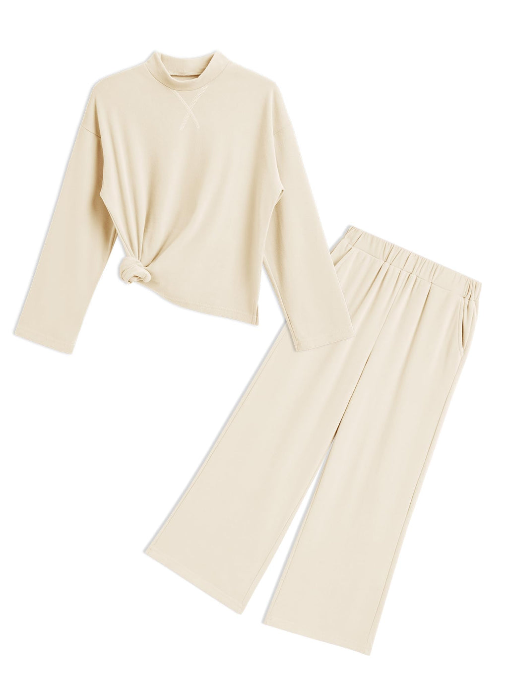 Handfrog Girls Fall Outfits 2 Piece Long Sleeve Mock Neck Sweatshirts Wide Leg Pants 2024 Casual Kids Clothing Sets