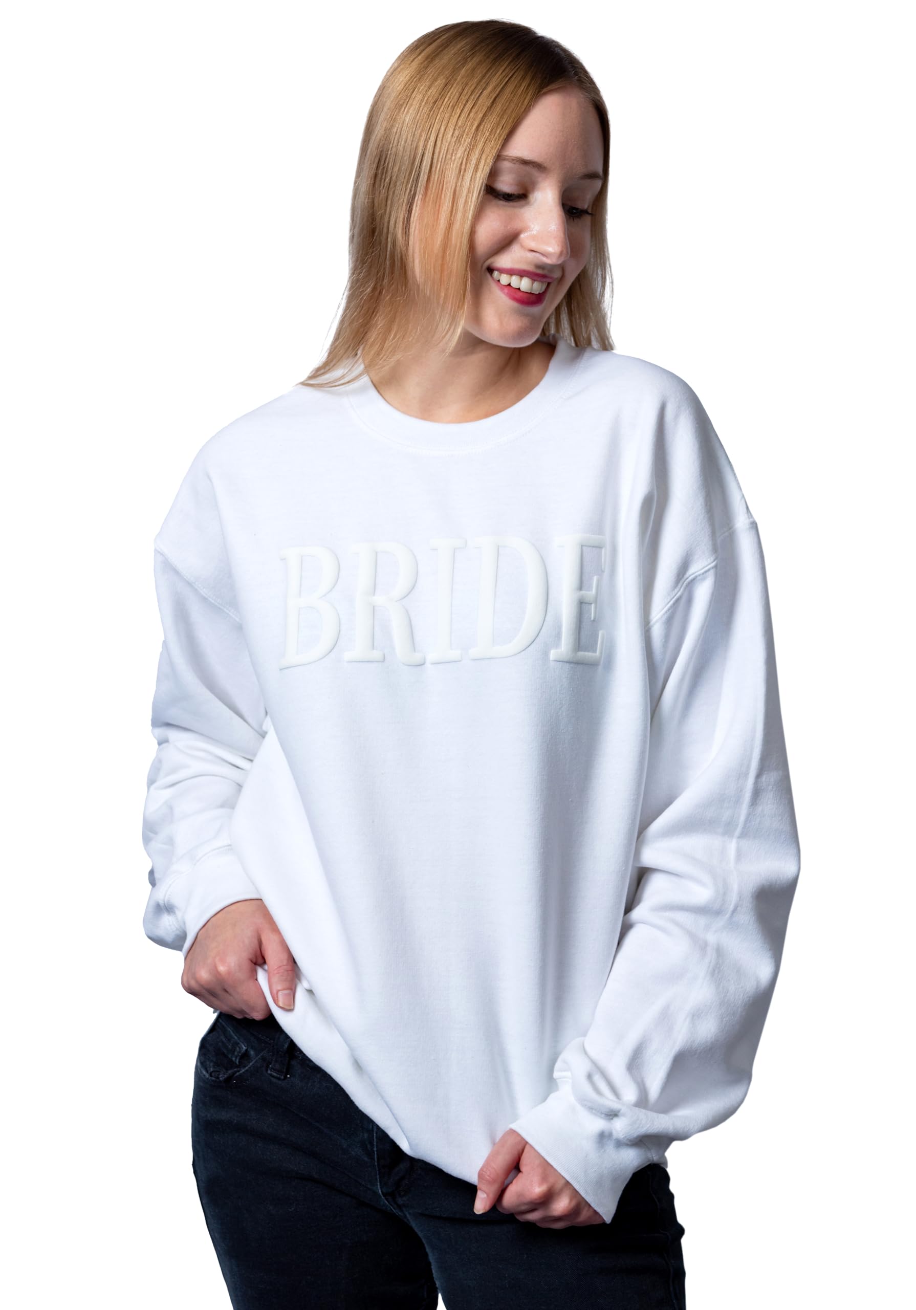 Bride Sweathirt Bride 3d Puffy Vinyl Shirt Engagement Gift Future Mrs Sweatshirt Bride to be Gift Embossed Bachelorette Gift New Mrs Fiancee Gift Newly Engaged (M Sweatshirt White)