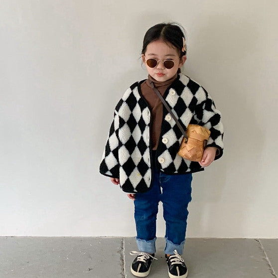 Children's Geometric Rhombus Thick Down Wool Clothing
