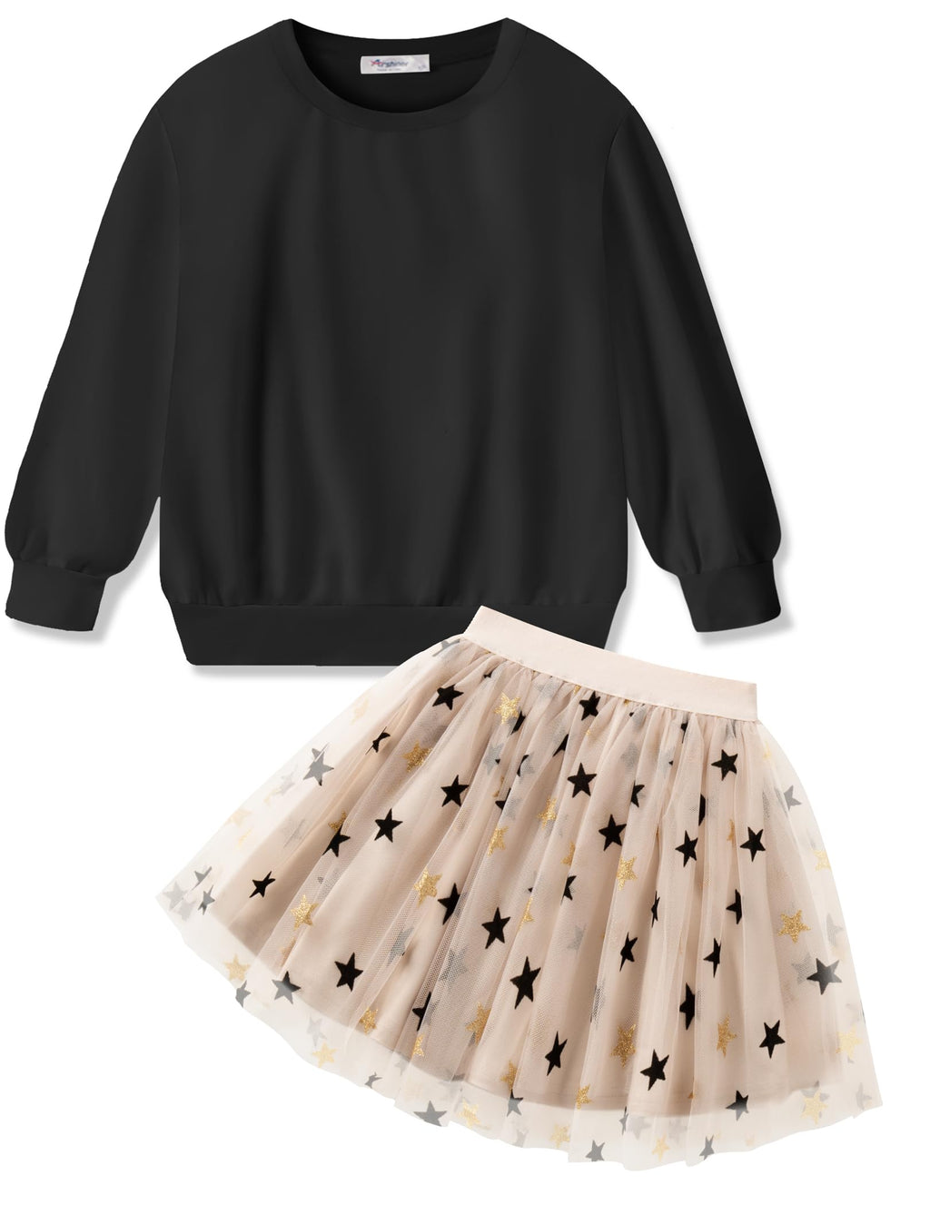 Arshiner Toddler Girl Clothes Long Sleeve Crewneck Tops and Fall Holiday Party Tutu Skirt Kids Clothing Set Beige 4-5Y