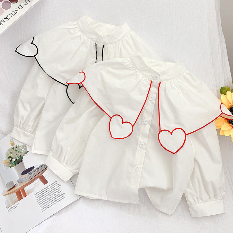 Girls' Solid Color Shirt with 3D Collar for Spring/Autumn