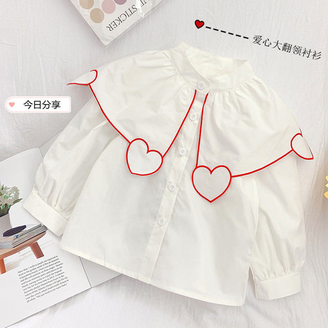 Girls' Solid Color Shirt with 3D Collar for Spring/Autumn