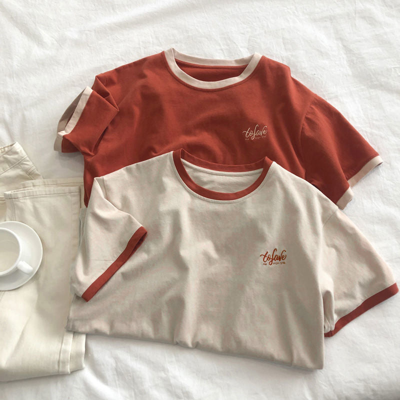 Women's Simple Retro Embroidered Korean Fashion T-Shirt