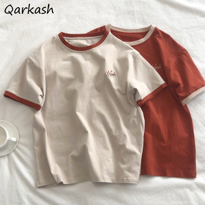 Women's Simple Retro Embroidered Korean Fashion T-Shirt