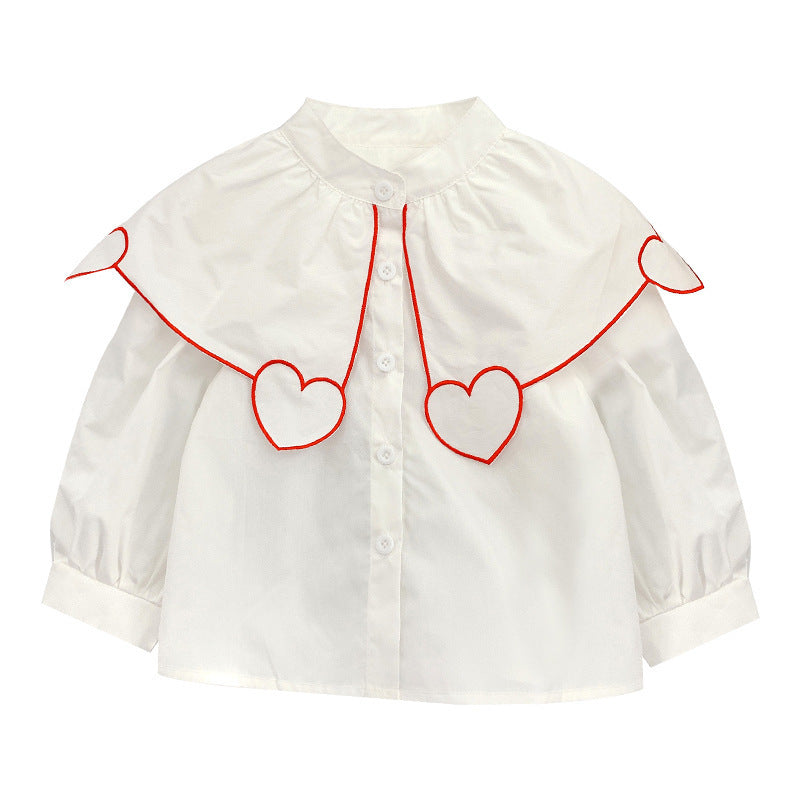 Girls' Solid Color Shirt with 3D Collar for Spring/Autumn