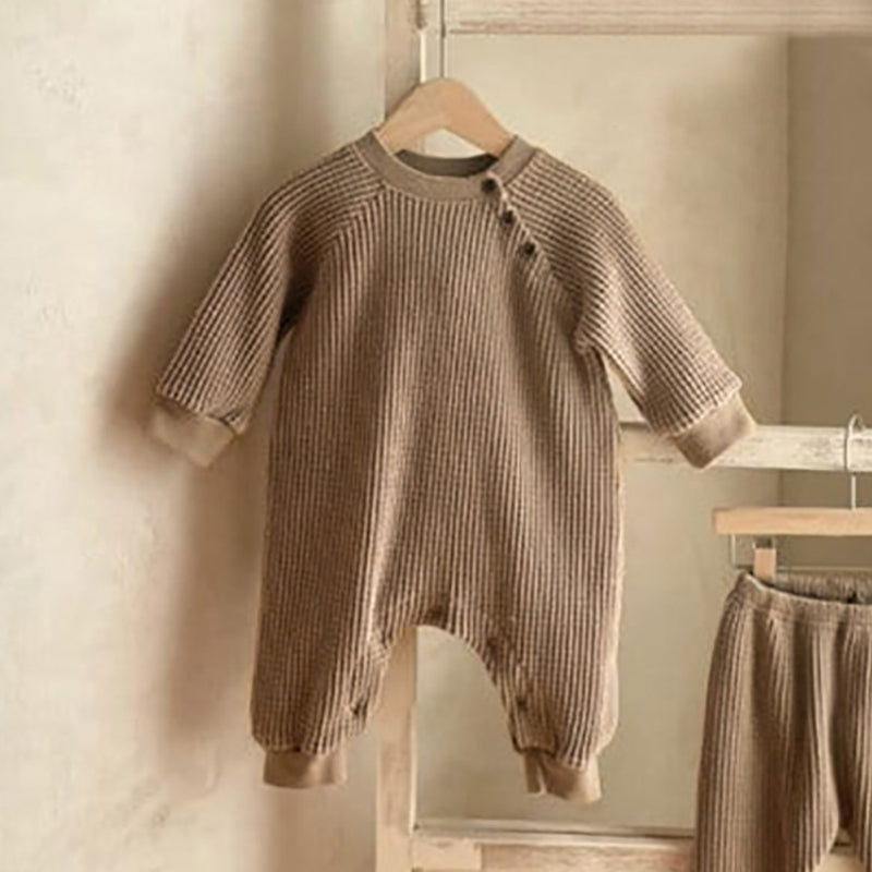 Waffle Cotton Long-Sleeved Baby Jumpsuit for All Seasons